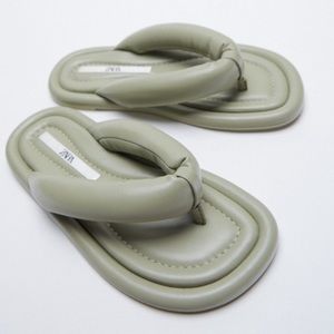 Zara green padded quilted flip flops size 39